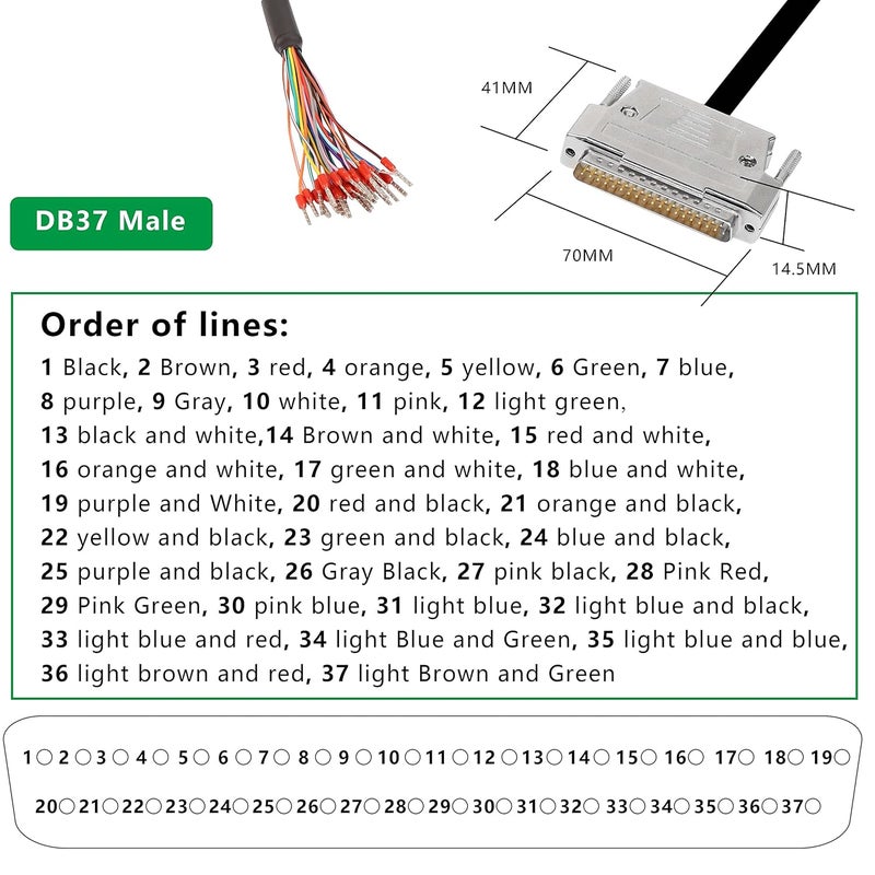 XMSJSIY DB37 Connector Adapter 37 Pin Serial Extension Cable Solderless 37-Pin Port Breakout Replacement Cable with Bare Wire - 1M/3.2Ft (DB37 Male) - Image 4